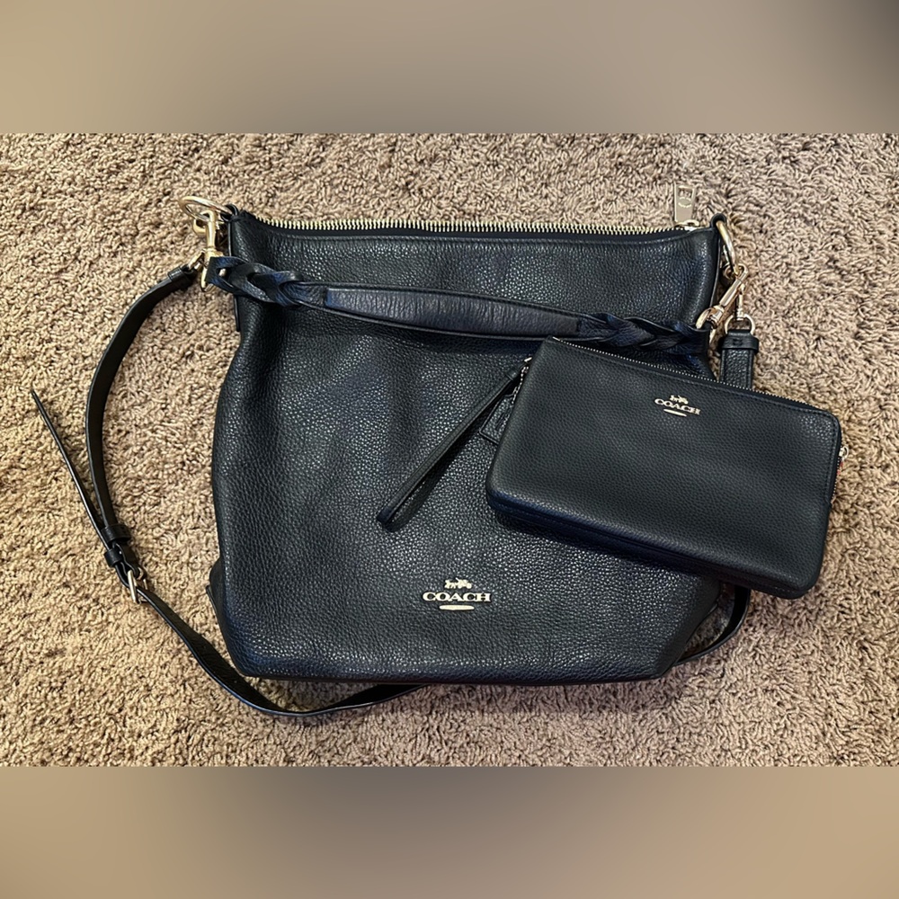 Coach black purse shoulder, crossbody, and hand bag and wristlet wallet